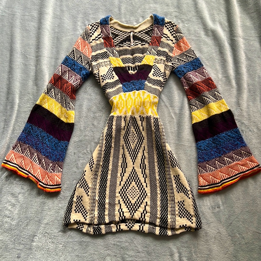 FREE PEOPLE Patchwork Aztec Multi-Colored Mini Dress